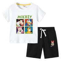 Mickeys Minnies Donalds เป็ดเสื้อยืดชุดเด็กหญิงแขนสั้น Tee เสื้อกางเกงขาสั้นน่ารักสั้นกางเกงเกาหลีอะนิเมะฤดูร้อน Tee เสื้อ