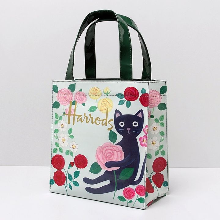 harrods-european-style-british-flower-cat-waterproof-pvc-shopper-bag-waterproof-handbag