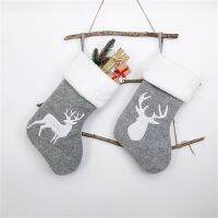 Grey Christmas Stocking Gift Bag Snowflake Deer Snowman Pattern For Storing Christmas Table Decorations Gift Bags Socks Tights