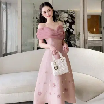 Đầm hồng dự tiệc dáng dài HL23-25 | Thời trang công sở K&K Fashion