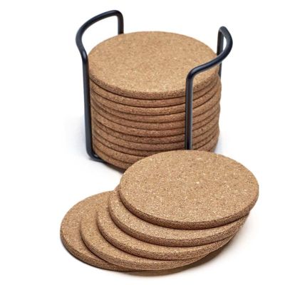 【CW】№  Coasters With Round 16pc Set with Metal Holder Storage Caddy –1/5inch Thick Cup Mug Table Accessories