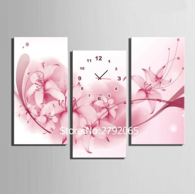 Abstract 3 Piece Unframed Pink Floral Clock Poster Wall Decor Canvas Paunting For Living Room Decoration Prints And Posters