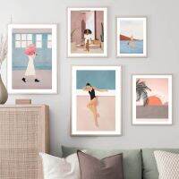 Beach Surf Swim Travel กาแฟใบปาล์ม Wall Art พิมพ์ภาพวาดผ้าใบงานศิลปะ Nordic โปสเตอร์ภาพผนังสำหรับตกแต่งห้องนั่งเล่น