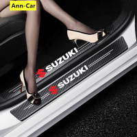 【 Ann-Car】4ชิ้น/เซ็ตประตูรถด้านข้างฐานเหยียบแถบคาร์บอนไฟเบอร์หนังสติกเกอร์ป้องกันรอยขีดข่วนสำหรับ Suzuki