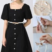 【hot sale】 ✖▨✇ B55 Elegant Women Pearl Belt Leaf Deer Meatl Buckle Elastic Chain Belt Female Girls Dress Waist Belt Strap