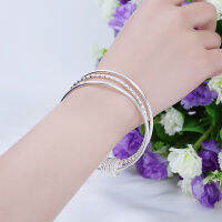 S925 Silver 3 Circles &amp; 3 Rings กำไลข้อมือแฟชั่นสุภาพสตรี