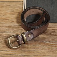 3.3cm Width Womens Genuine Leather Vintage Belt Luxury Copper Buckle Belt High Quality Cowskin Female Strap Jeans Belt