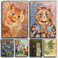 Louis Wain Cat Portrait โปสเตอร์วินเทจภาพวาดผ้าใบ The Cat Gathering คิตตี้น่ารัก Fine Art Print