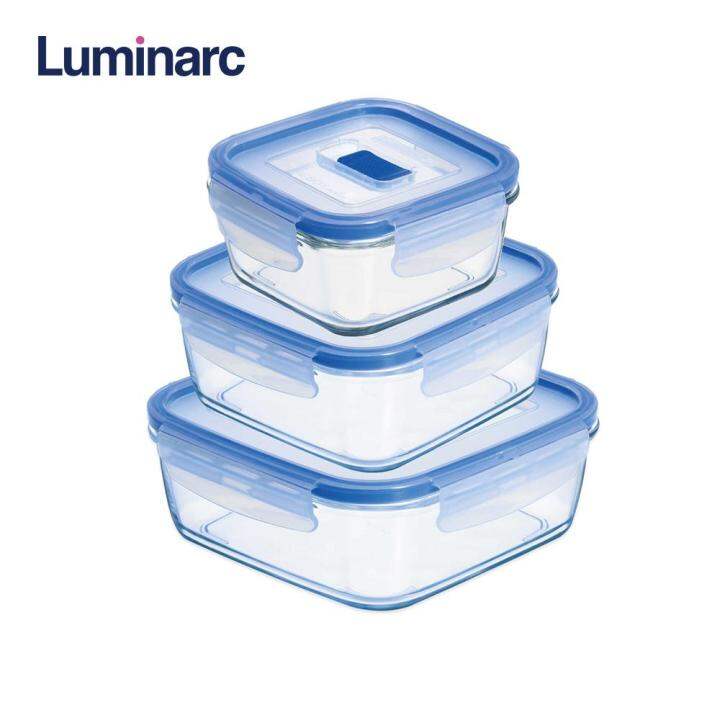 Luminarc Pure Box 3pcs Square Glass Food Storage Set Tempered Glass