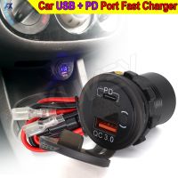 Newprodectscoming Car Charger USB C PD Type-C Phone Fast QC3.0 Quick Charging Power Outlet Socket On/off Switch 12-24V W/ 60W PD Charge Cables