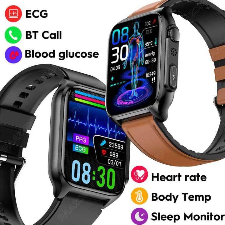 ecg-ppg-นาฬิกากีฬาอัจฉริยะนาฬิกาอัจฉริยะเพื่อสุขภาพผู้ชายการตรวจสอบระดับน้ำตาลในเลือดการวัดความดันโลหิตโทรผ่านบลูทูธ-ip68ใหม่2023