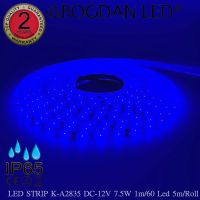 LED STRIP, K-A2835-BLUE-DC-12V IP65 60ดวง/1เมตร 7.5W/1เมตร BOGDAN LED แอลอีดีไฟเส้น 300ดวง/5เมตร 37.5W/5เมตร ไฟริบบอนแอลอีดี ราคาต่อ 1 ม้วน