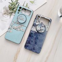 ♞▣ Phone case For Galaxy Z Flip 3 5G Soft Glitter Flower Series Stylish Back Casing full protect cover Z Flip3 5G 2021