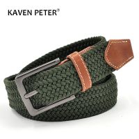 【YF】 Longer Elastic Belts Men Woven Braided Fabric Stretch 1-3/8  Wide Hot Metal 160 cm