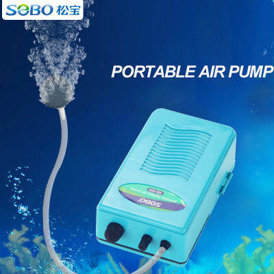 SOBO แบบพกพาขนาดใหญ่แบตเตอรี่ปั๊มลม Aquarium สำหรับตกปลากลางแจ้ง Air Stone Air House คุณภาพสูง2L Min