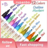 RUPANBO039392692โครงร่างปากกาเน้นข้อความปากกาเจลกากเพชรปากกาสีเมทัลลิกปากกามาร์กเกอร์สีน้ำแบบปากกาศิลปะเพ้นท์ด้วยมือสีสดใสสนุก