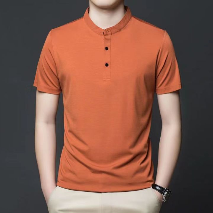 เสื้อแขนสั้น-คอกระดุม-สีส้มอิฐ-หรือ-สีชาไทย-ผลิตจากผ้า-cotton-เกรดพรีเมี่ยม-เสื้อยืด-เสื้อสีพื้น-เสื้อผู้ชาย