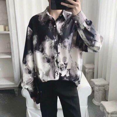 ✶✓✽ 【 M-XXL 】มัดย้อม แฟชั่นเสื้อเชิ้ตแขนยาวผู้ชายหลวม เสื้อเชิ้ตลาย