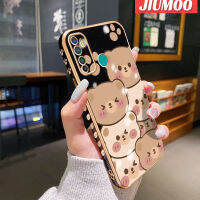 JIUMOO เคส X655C สำหรับ Infinix Hot 9 Pro การ์ตูนหมีน่ารักใบหน้าขอบสี่เหลี่ยมเคสมือถือดีไซน์ใหม่บางๆเคสฝาปิดเลนส์เต็มรูปแบบกล้องปกป้องกันกระแทก Softcase