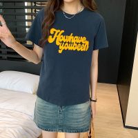 64673 เสื้อยืดคอกลม แขนสั้น พิมพ์ลายตัวอักษร ทรงหลวม สไตล์อเมริกัน เหมาะกับฤดูร้อน V728