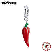 WOSTU 925เงินสเตอร์ลิง Petite Little Pepper สีแดงพืช Charm จี้สำหรับสร้อยข้อมือลูกปัดคริสตัลกำไลข้อมือผู้หญิงของขวัญเด็ก ZBBSC461