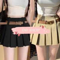 DD SHOPพร้อมส่ง 2505 กระโปรงเอวสูง ผ้าพลีสซับบางๆ แถมเข็มขัด ใส่สบาย -NZ-XM