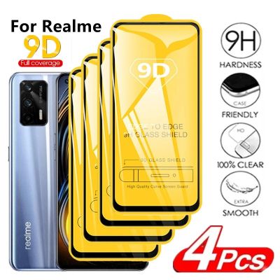 （SPOT EXPRESS）1-4ชิ้นกระจกนิรภัยสำหรับ9D Realme GT 5G นีโอ6 7 8 Pro อุปกรณ์ป้องกันหน้าจอ C3 X2 XT Narxt 30 2 C21 8i