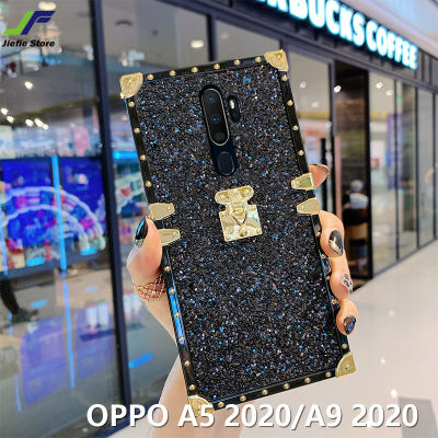 JieFie เคสโทรศัพท์สำหรับ OPPO A5 2020 / OPPO A9 2020,เคสกันกระแทกชุบโครเมียมสี่เหลี่ยมลายผงแฟลชหรูหรา