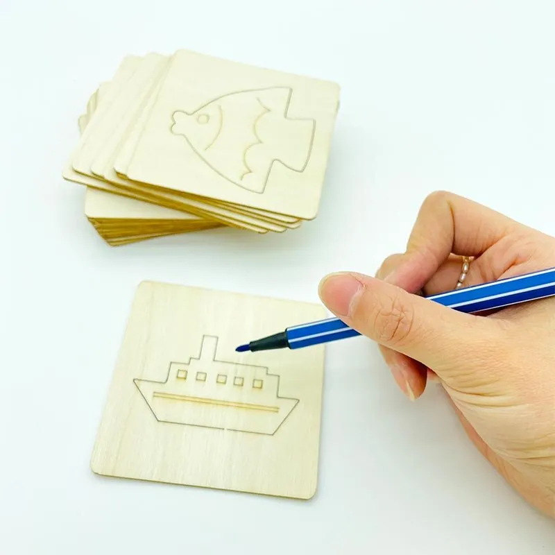 20pcs Kids Montessori Wooden Drawing Toys DIY Painting Template