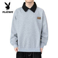 PLAYBOY ฤดูใบไม้ร่วง และฤดูหนาวเสื้อกีฬาชายเสื้อลำลองสบาย ๆ ร้อยหนุ่มรูปหล่อแขนยาวเสื้อยืนคอเสื้อผู้ชายเสื้อกีฬา