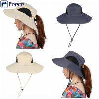 FEECE หมวกผมหางม้าสำหรับผู้หญิง Topi Memancing เดินป่ากลางแจ้งของขวัญสีเทาหมวกบังแดดหมวกปีกกว้างกว้างพับได้