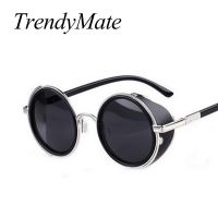 Steampunk Sunglasses Women Round Glasses Goggles Men Side Visor Circle Lens Unisex Vintage Retro Style Punk Oculos De Sol M027