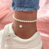 Modyle Fashion Pearl Anklet Women Ankle Bracelet Beach Imitation Pearl Barefoot Sandal Anklet Chain Foot Jewelry