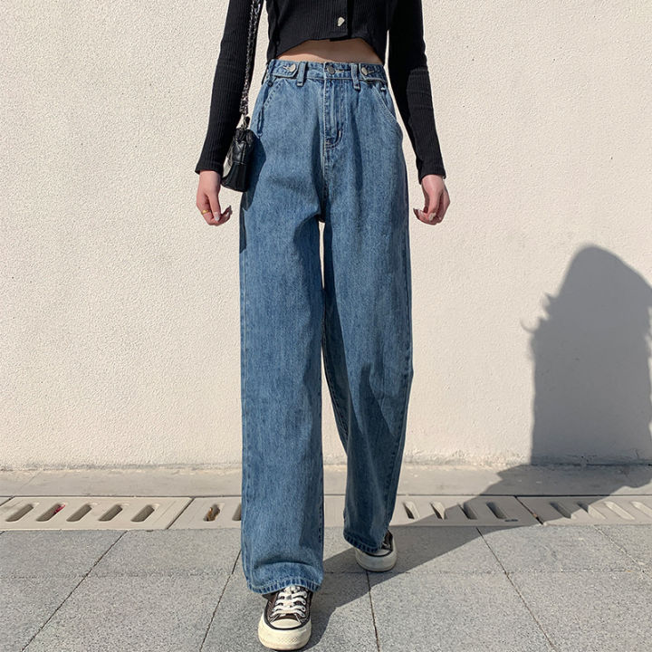 2021Korean Style Women Jeans Denim Boot Cut Wide Leg Jean Boots Fashion Loose Long Length Streetwear Female Pants Casual Solid Pants