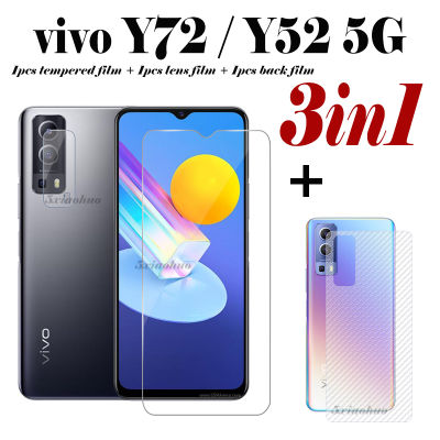 (3in1) VIVO Y72 5G กระจกนิรภัยเทมเปอร์โปร่งแสงฟิล์ม + ฟิล์มด้านหลัง + เลนส์กล้องถ่ายรูปฟิล์มฟิล์มกันรอย VIVO Y52 5G