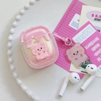 เคสรูปการ์ตูนน่ารักสำหรับ Apple AirPods 3 2 1 Pro 2 Gen ลูกหมูสีชมพูตลกออกแบบ3D TPU ฝาครอบป้องกัน Air Pods 3rd 2nd รุ่น1st