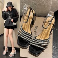 Sandals women thick with the new summer diamond square peep-toe word strap with fashion shoes