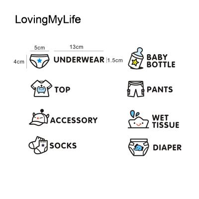 Lovingmyllife การตกแต่งบ้านสติกเกอร์เสื้อผ้าเด็กทารก1ชิ้น,รูปลอกติดสติกเกอร์ตู้เสื้อผ้าศิลปะประดับผนังไวนิลสำหรับห้องนอนสติ๊กเกอร์การ์ตูนการจำแนกประเภท