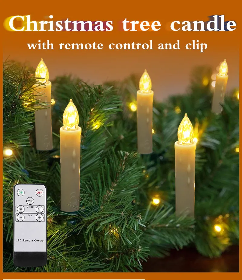 10 PCS Christmas Tree Candles Light Timer Remote Flameless Flashing Led  Electronic Candle New Year Home