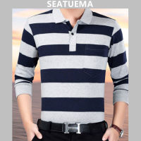 SEATUEMA เสื้อยืดแขนยาว เสื้อวัยกลางคน Breath Soft Men Spring POLO เสื้อคอปกผู้ชาย