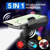 Led Bike Light Front USB Rechargeable Solar 5 IN 1 Multifunction Horn Phone Holder Lamp Flashlight For Bicycle Light Lantern