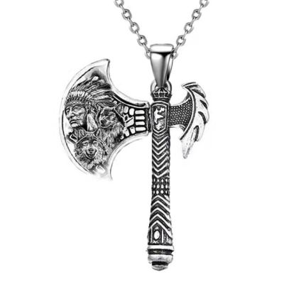 JDY6H Fashion Men Axe Necklace Carving Necklace Animal Jewelry Indian Animal Totem Pendant Necklaces for Men Hip Hop Anniversary Gi