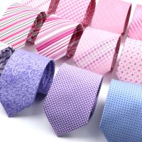 New Bright Pink Men Ties Classic Striped Jacquard Woven Necktie Skinny Tuxedo Suit Shirt Gift For Wedding Party Daily Accessory