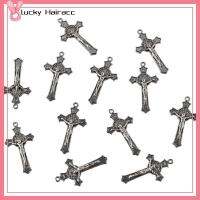 LUCKY HAIRACC 50Pcs โลหะผสมอัลลอยด์ เงินโบราณคาทอลิกพระเยซูข้ามเสน่ห์ 1.530.85นิ้วค่ะ รูปร่างไขว้กัน จี้เหรียญกางเขนนักบุญเบเนดิกต์ มีเสน่ห์มีเสน่ห์ เครื่องรางที่งดงาม สาวๆ