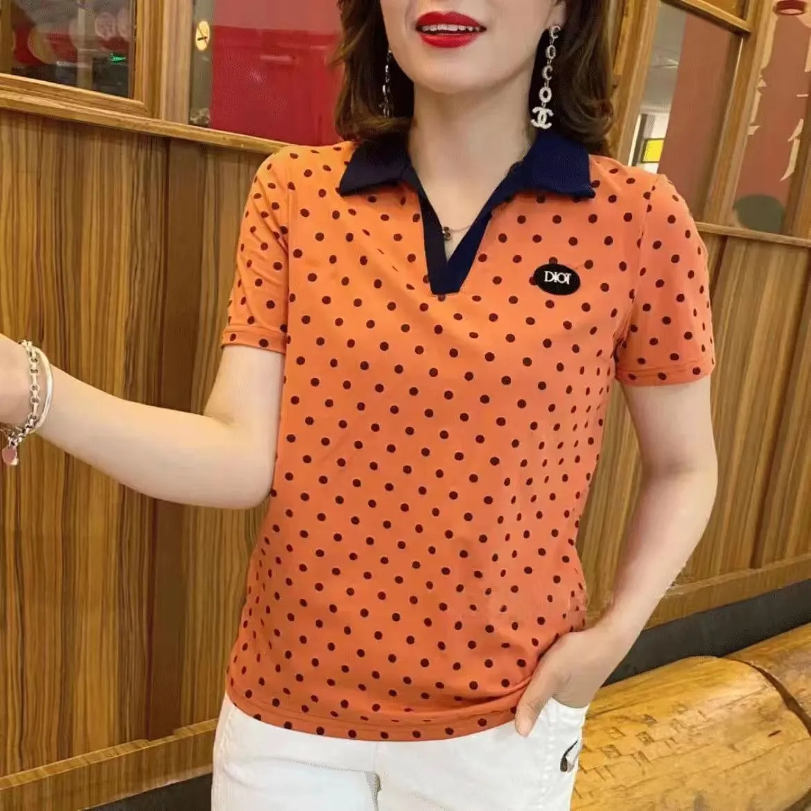 100Kg Fat Girl Can Wear Internet Celebrity Plus Size Short Sleeve Polka  Dots Polo Shirt Women