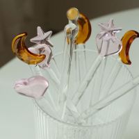 ✹☾☞ 1PC Glass Stirring Rod Mixing Sticks Moon Star Shape Stir Bar Coffee Cocktail Sticks Drink Mixer Muddler for Home Party 4.9inch