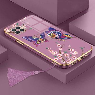 เคสสำหรับ OPPO A73 2020 OPPO F17หรูหราผีเสื้อสวยงามพร้อมกล้องดอกไม้เคสโทรศัพท์ขอบชุบซิลิโคนฝาฟรีสายคล้อง