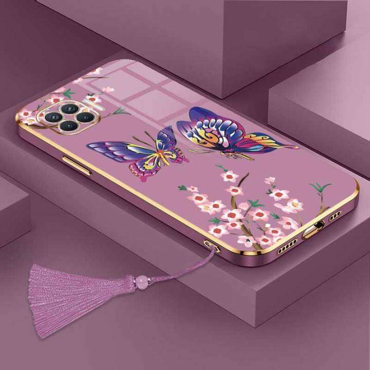 เคสสำหรับ-oppo-a73-2020-oppo-f17หรูหราผีเสื้อสวยงามพร้อมกล้องดอกไม้เคสโทรศัพท์ขอบชุบซิลิโคนฝาฟรีสายคล้อง