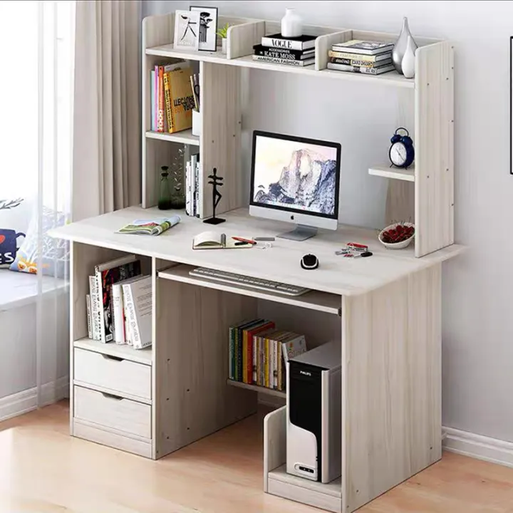 Computer table with bookshelf Integrated Home desk With storage