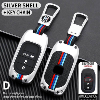 for Honda Key Fob Cover Case, Keychain, Metal Shell Cover Compatible for Honda 2022 Pilot Accord Civic CRV XR-V Vezel Freed 2/3/4/5 Button（Silver/Grey)